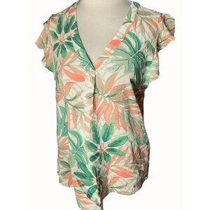 Anne Carson Womens Cap Sleeve Lightweight Vneck Tropical Green Blouse Medium